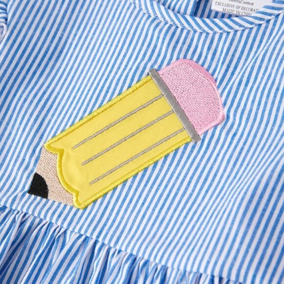 Back to School Pencil Girls Boutique Blue Striped Dress - Picture 2 of 6